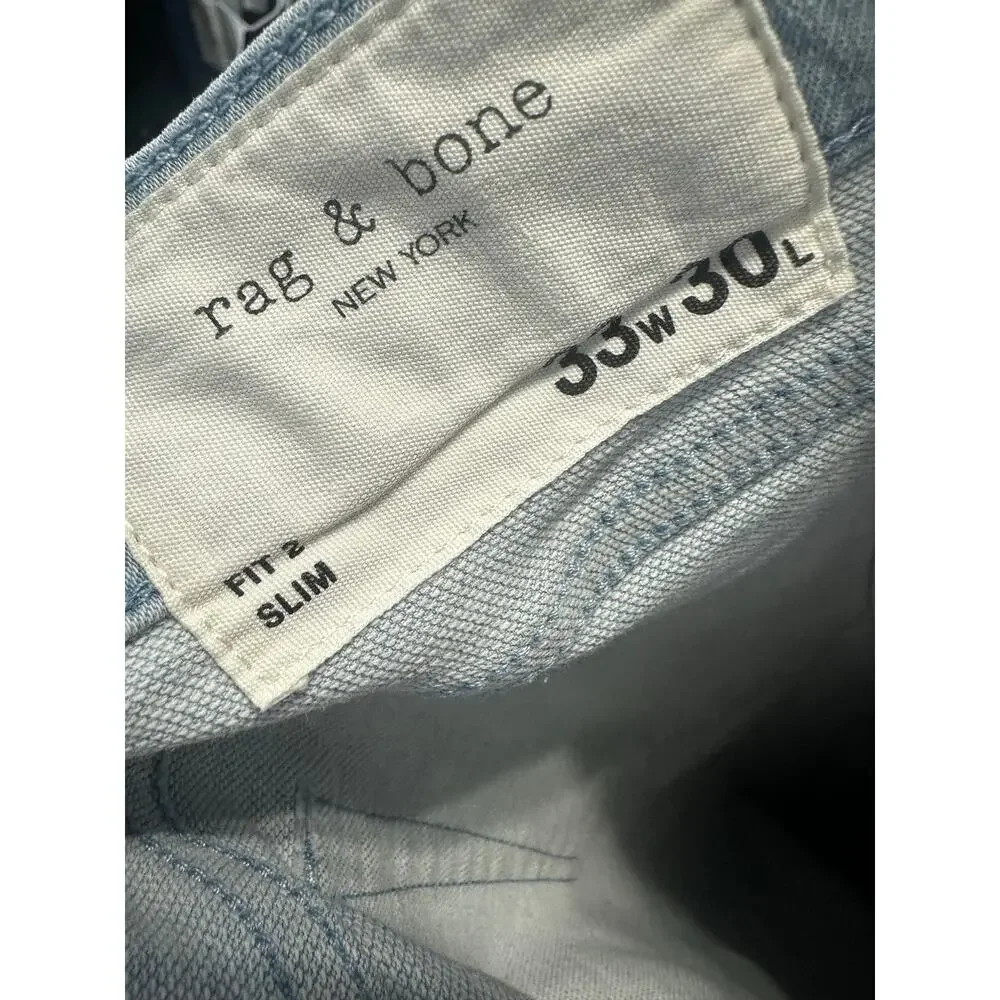 Rag & Bone Fit 2 Slim Jean Sz 33x30 rbAIRFLEX in Newstrand Light Wash Blue Nice!